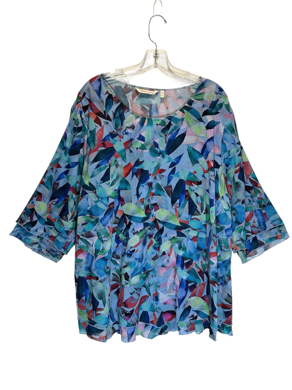 Soft Surroundings Abstract Blue Cotton Gauze Relaxed Fit Tunic - Size 2X
